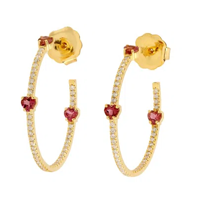 Artisan Women's White / Pink Pink Tourmaline & Diamond Heart Hoop Earrings In 14k Gold