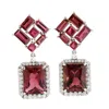Artisan Women's White / Pink Pink Tourmaline Drop Earrings With Pave Diamonds In White Gold In Multi