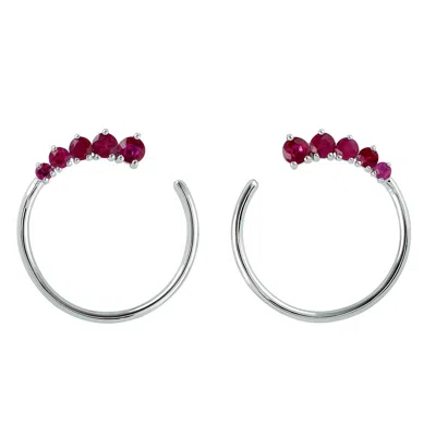 Artisan Women's White / Pink / Purple 18k Gold Designer Ruby Hoop Earrings Precious Stone Handmade Jewelry In Metallic