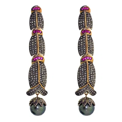 Artisan Women's White / Pink / Purple Natural Diamond Dangle Earrings 14k Yellow Gold Jewelry In White/pink/purple