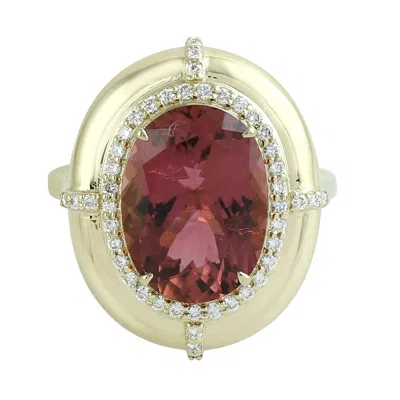 Artisan Women's White / Pink / Purple Oval Cut Pink Tourmaline & Diamond Cocktail Ring In Gold