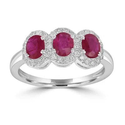 Artisan Women's White / Pink / Purple Pink Ruby Gemstone Pave Diamond Band Ring In White Gold