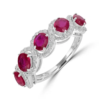 Artisan Women's White / Pink / Purple Pink Ruby Gemstone Pave Diamond Designer Band Ring In White Gold In Multi
