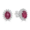 Artisan Women's White / Pink / Purple Pink Ruby Gemstone Prong Diamond Oval Stud Earrings In 18k White Gold