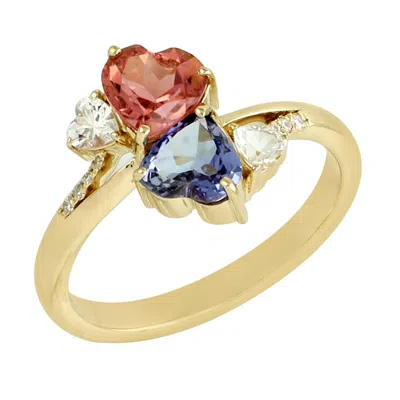 Artisan Women's White / Pink / Purple Pink Tourmaline & Tanzanite Sapphire Gemstone Diamond In Gold Heart Ri