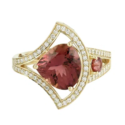 Artisan Women's White / Pink / Purple Pink Tourmaline Gemstone & Diamond Designer Ring In Yellow Gold