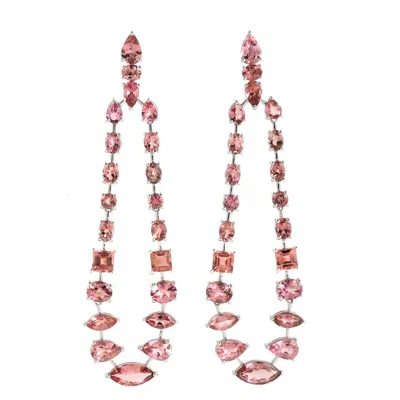 Artisan Women's White / Pink / Purple Pink Tourmaline Gemstone Chandelier Earrings In White Gold