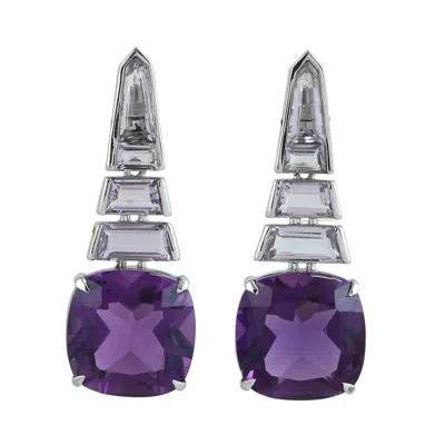 Artisan Women's White / Pink / Purple Purple Amethyst Gemstone Dangle Earrings In White Gold