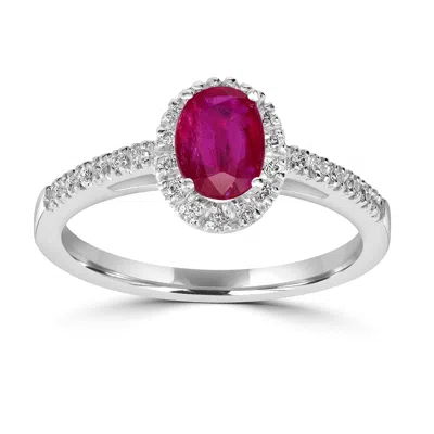Artisan Women's White / Pink / Purple Ruby Gemstone Pave Diamond Oval Design Ring In White Gold