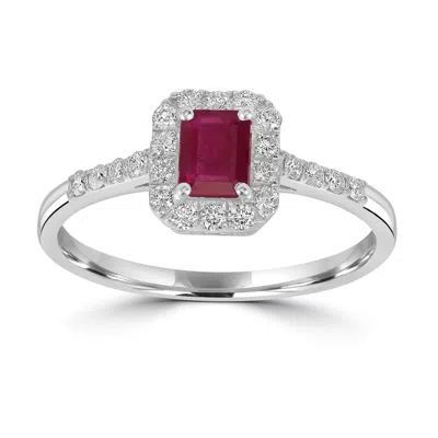 Artisan Women's White / Pink / Purple Square Cut Ruby & Diamond Band Ring In White Gold