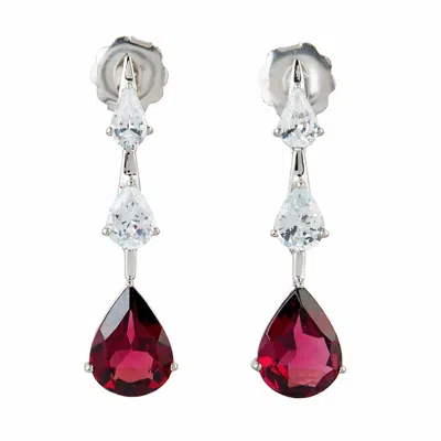 Artisan Women's White / Pink Rhodolite & Sapphire Drop Earrings In 18k White Gold In White/pink