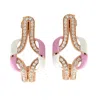 Artisan Women's White / Pink / Rose Gold 18k Rose Gold Enamel Designer Hoop Earrings With Pave Diamonds In Multi