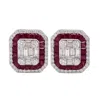 Artisan Women's White / Pink Ruby & Baguette Diamond Art Deco Stud Earrings In 18k White Gold In Multi