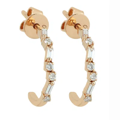 Artisan Women's White / Pink Statement Baguette Diamond Hoop Earrings In 18k Rose Gold