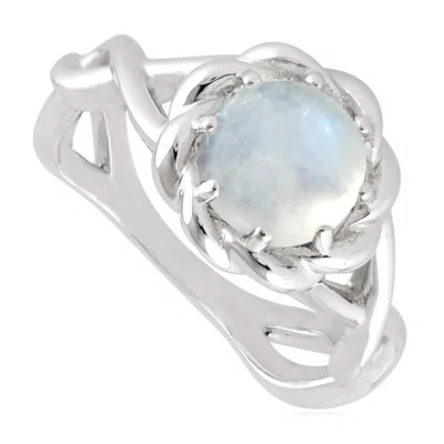 Artisan Women's White Rainbow Moonstone In 925 Sterling Silver Designer Cocktail Ring Jewelry In Yellow