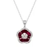 Artisan Women's White / Red 18k White Gold Baguette Ruby & Diamond Charm Pendant In Metallic