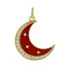 Artisan Women's White / Red / Gold Natural Diamond Crescent Half Moon Pendant Necklace In 14k Gold In Red