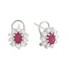 Artisan Women's White / Red Natural Ruby & Diamond In 18k White Gold Stud Clip On Earrings