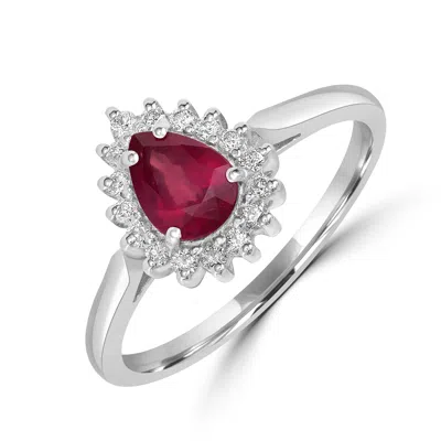 Artisan Women's White / Red Natural Ruby & Diamond Pear Ring In White Gold