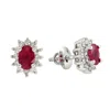 Artisan Women's White / Red Oval Cut Ruby & Diamond Stud Earrings In White Gold