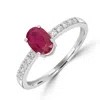 Artisan Women's White / Red Oval Cut Ruby Gemstone Pave Diamond Band Ring In White Gold