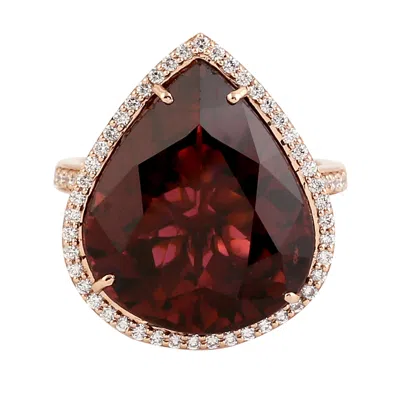 Artisan Women's White / Red / Pink Drop Shape Tourmaline & Pave Diamond In 18k Rose Gold Classic Design Ring In Burgundy