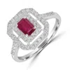 Artisan Women's White / Red Ruby Gemstone Pave Diamond Solitaire Ring In White Gold