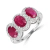 Artisan Women's White / Red Ruby Gemstone Pave Diamond Three Stone Ring In White Gold