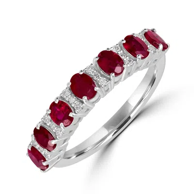Artisan Women's White / Red White Gold Prong Set Ruby Gemstone Pave Diamond Eternity Band Ring In Multi