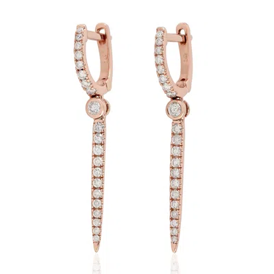Artisan Women's White / Rose Gold 14k Rose Gold Diamond Spike Drop Hoop Earrings