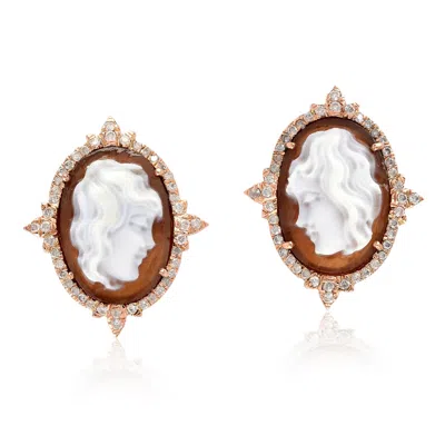 Artisan Women's White / Rose Gold 18k Rose Gold Cameo Diamond Stud Earrings In Multi