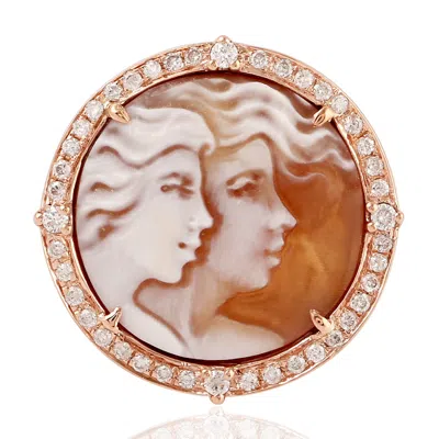 Artisan Women's White / Rose Gold 18k Rose Gold Ring With Carved Shell Cameo & Diamonds