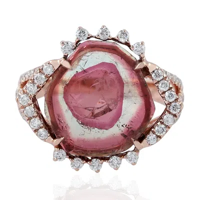 Artisan Women's White / Rose Gold 18k Rose Gold Watermelon Tourmaline & Diamond Cocktail Ring In Burgundy