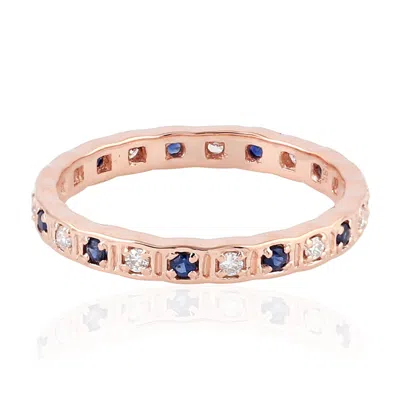 Artisan Women's White / Rose Gold / Blue 18k Rose Gold Band Ring With Blue Sapphires & Diamonds