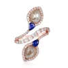 Artisan Women's White / Rose Gold / Blue Luxury Ice Diamond And Sapphire Bypass Ring In Rose Gold In Gray