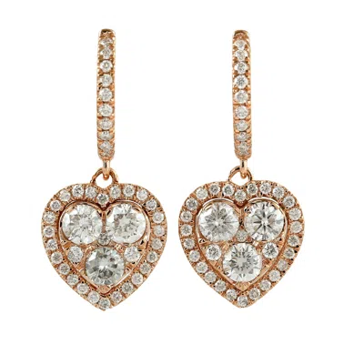 Artisan Women's White / Rose Gold Designer Diamond Heart Huggie Earrings In Rose Gold