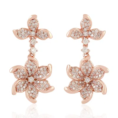 Artisan Women's White / Rose Gold Designer Floral Diamond Earrings In Rose Gold