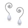 Artisan Women's White / Rose Gold / Gold 18k White Gold With Natural Diamond & Pearl Dangle Earrings In Metallic