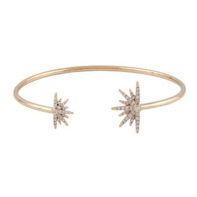 Artisan Women's White / Rose Gold Natural Diamond Celestial Starburst Open Bracelet In Rose Gold