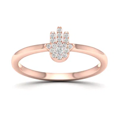 Artisan Women's White / Rose Gold Natural Diamond Hamsa Hand Signet Ring In 18k Rose Gold
