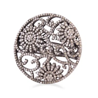 Artisan Women's White / Silver 925 Sterling Silver Flower Designer Ring Diamond Handmade Jewelry In Multi