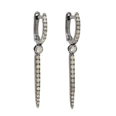 Artisan Women's White / Silver 925 Sterling Silver With Pave Diamond Dangle Earrings In Gray