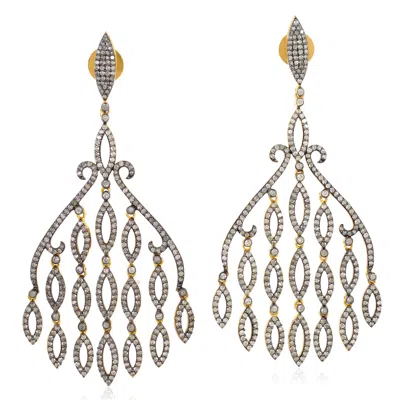 Artisan Women's White / Silver / Gold Natural Diamond 18k Gold 925 Sterling Silver Chandelier Earrings Jewel In Gray