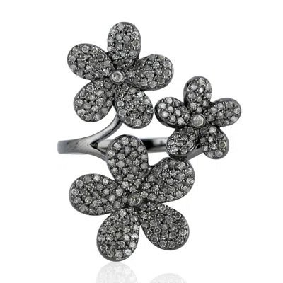 Artisan Women's White / Silver Natural Diamond Pave Daisy Flower Shape Ring In 925 Sterling Silver Jewelry In Gray