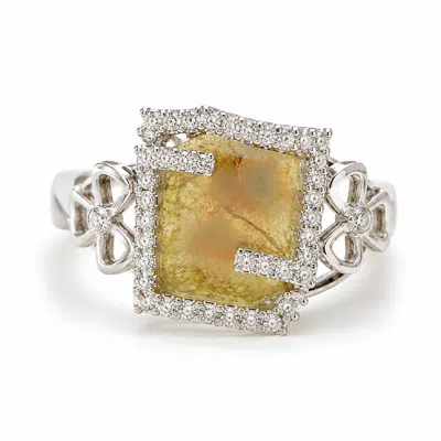 Artisan Women's White / Yellow 14k White Gold Slice Diamond & Diamond Geometric Statement Ring In Metallic