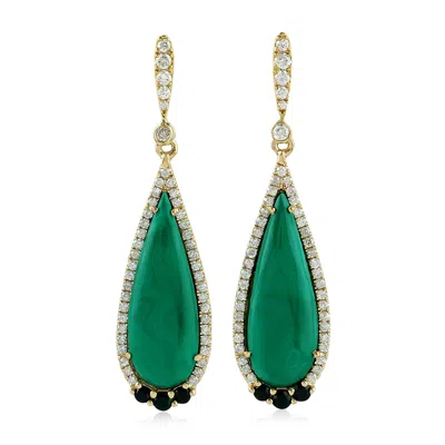 Artisan Women's White / Yellow / Green 18k Yellow Gold Pave Diamond Malachite Spinel Dangle Earrings Jewelry