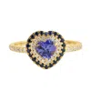 Artisan Women's Gold / White / Blue Tanzanite & Blue Sapphire Pave Diamond Heart Ring In 18k Gold In Gold