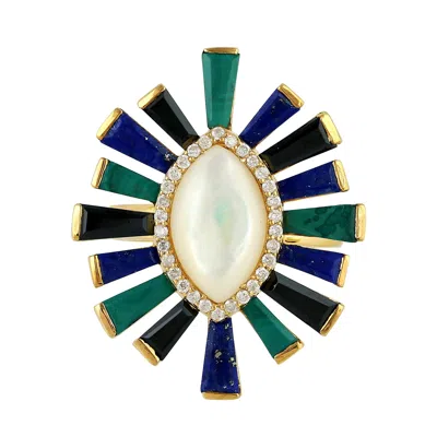 Artisan Women's Yellow / Blue Yellow Gold With Diamond & Baguette Cut Multi Stone Evil Eye Ring