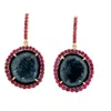 Artisan Women's Yellow / Gold 18k Yellow Gold Ear Hook Earrings With Ruby & Geode Gemstones In Red