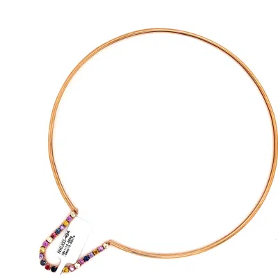 Artisan Women's Yellow Gold Cuff Necklace With Multi-colored Sapphires